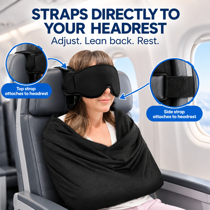 How TravelBat attaches to an airplane headrest