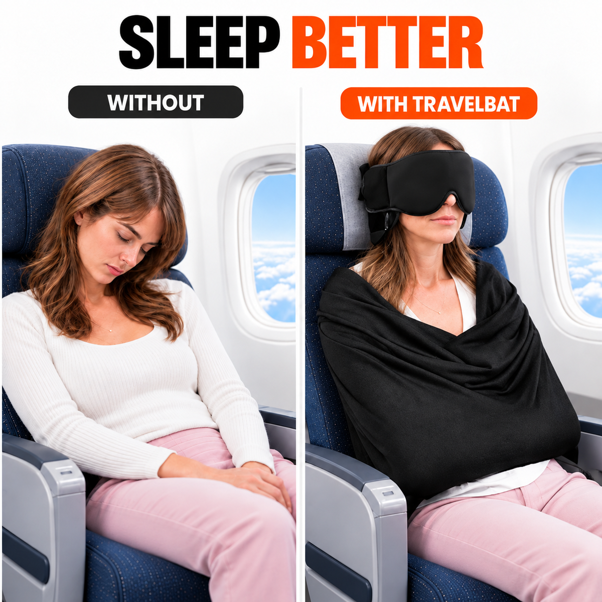 Sleep better without versus with TravelBat